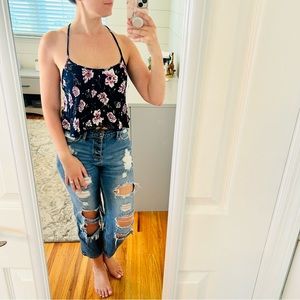 Wishful Thinking Blue Floral Crop Top